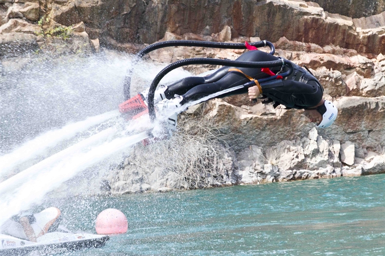 Dolphin Dive over into the clear blue fresh water